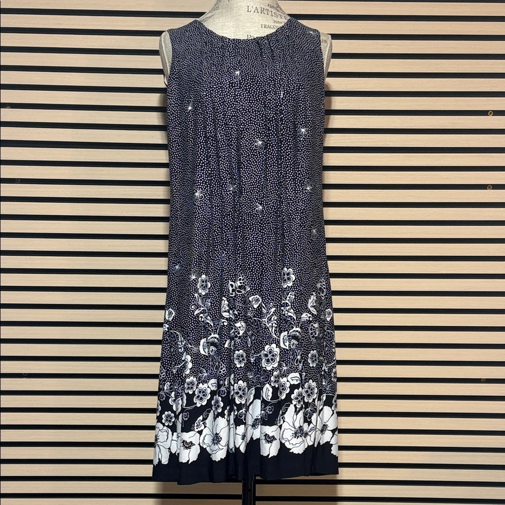 📌 Perceptions New York Sleeveless Polka Dot Floral Dress Size M